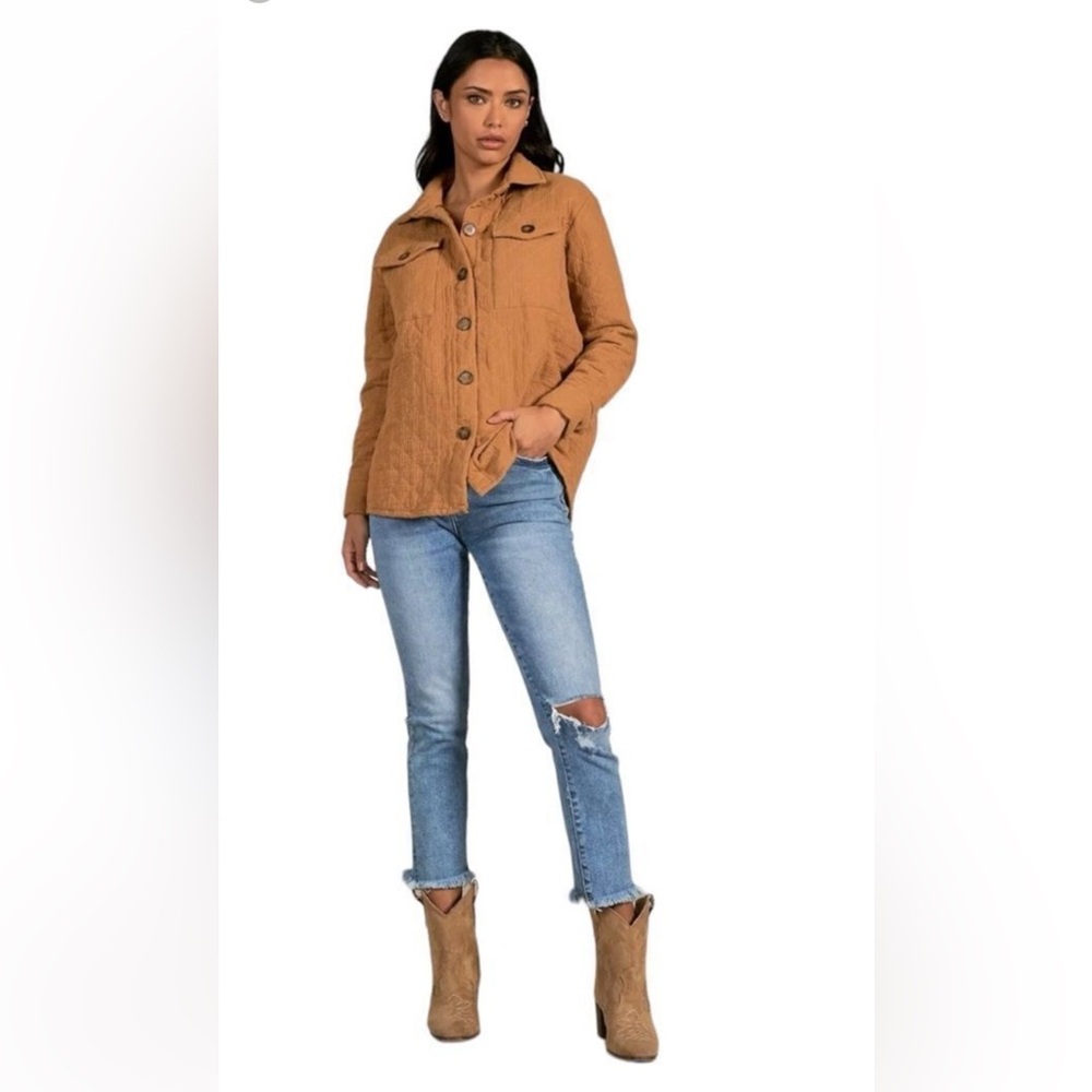 Elan Quilted Shacket 100% Cotton size M Camel color